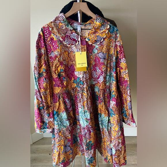 XL ๐ KIKA VARGAS x Target Women's Anemone Floral Mini Dress Pink Blue Gold - Picture 9 of 16